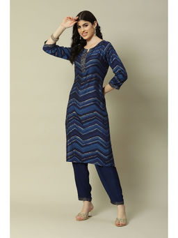Rangriti - Blue Viscose Straight Printed Kurta Pants (Set of 2)