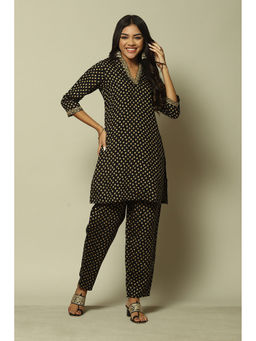 Rangriti - Black Poly Viscose Straight Printed Kurta Pants (Set of 2)