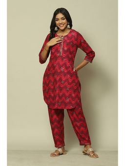 Rangriti - Wine Viscose Straight Printed Kurta Pants (Set of 2)