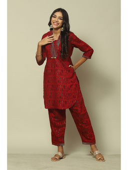 Rangriti - Red Poly Viscose Straight Printed Kurta Pants (Set of 2)