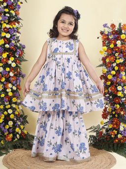 Little Bansi - Muslin Sleeveless Kurta with lace work and Sharara -Pink