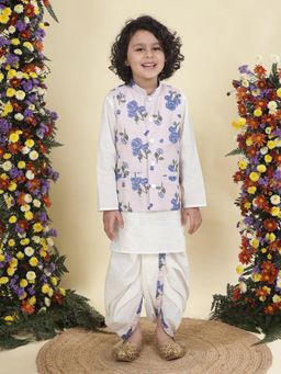 Little Bansi - Boys Muslin Nehru Jacket with Cotton Kurta and Dhoti - Off White
