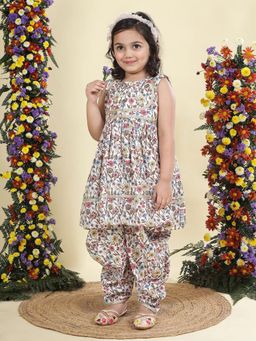 Little Bansi - Cotton Sleeveless Floral Bloom Kurta and Salwar- Multi-color