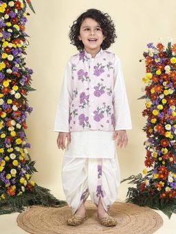 Little Bansi - Boys Full Sleeves Nehru Jacket with Dhoti and Kurta - Purple