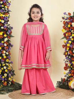 Little Bansi - Georgette Kurta with lace work and Sharara and Dupatta- Pink