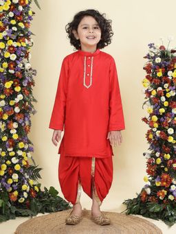 Little Bansi - Cotton Full Sleeves Kurta and Dhoti- Red