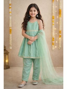 The Magic Wand - Woven Laced Kurti And Pant With Dupatta - Green