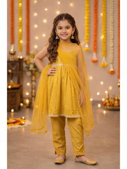 The Magic Wand - Woven Laced Kurti And Pant With Dupatta - Yellow