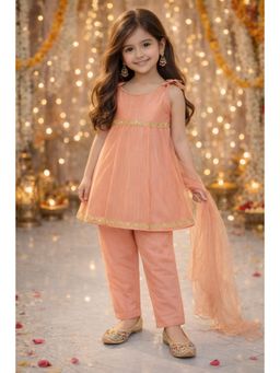 The Magic Wand - Woven Laced Kurti And Pant With Dupatta - Dark Peach