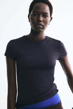 H&M - Women Navy Blue Fitted Microfibre T-Shirt