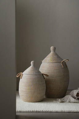 H&M - Beige Large Lidded Storage Basket