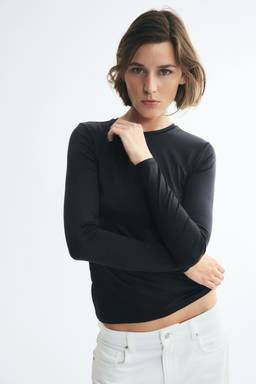 H&M - Long-Sleeved Microfibre Top Black