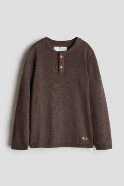 H&M - Boys Brown Waffle-Knit Henley Jumper