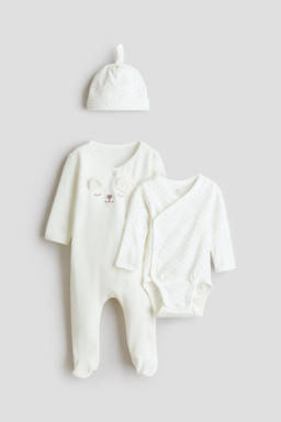 H&M - White 3-Piece Cotton Bodysuits And Cap
