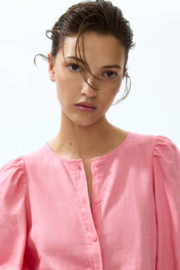 H&M - Women Pink Linen-Blend Blouse