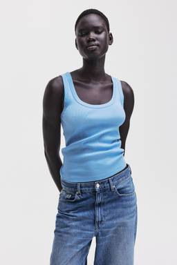 H&M - Women Blue Ribbed vest top