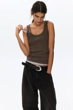 H&M - Women Brown Ribbed Vest Top
