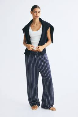 H&M - Women Blue Linen-Blend Trousers
