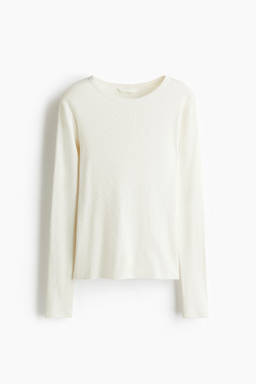 H&M - Women White Ribbed Cotton Top