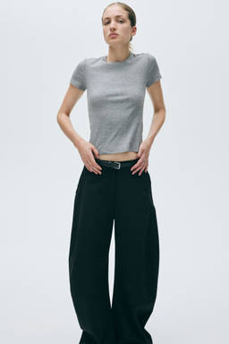 H&M - Women Grey Ribbed T-Shirt