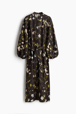 H&M - Linen-Blend Tie-Belt Dress Black