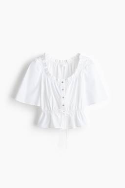 H&M - Women White Frill-Trimmed Cotton Blouse
