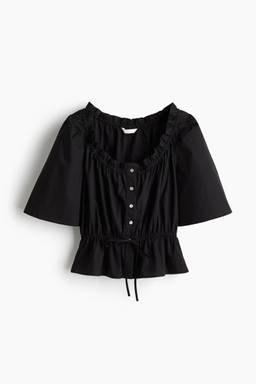 H&M - Women Black Frill-Trimmed Cotton Blouse