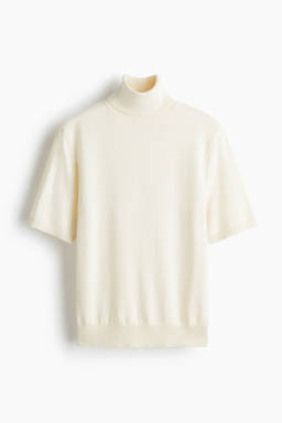 H&M - Women Beige Fine-Knit Polo-Neck Top
