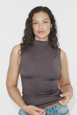 H&M - Women Grey Microfibre High Neck Top