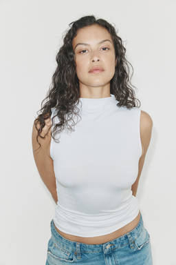 H&M - Women White Microfibre High Neck Top