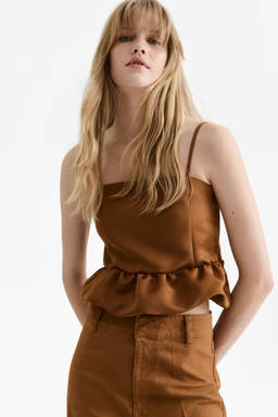 H&M - Women Brown Bubble-Hem Strappy Top