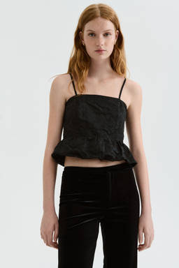 H&M - Women Black Bubble-Hem Strappy Top