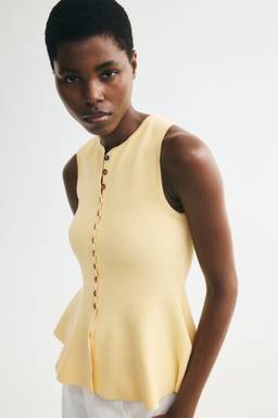 H&M - Women Yellow Rib-Knit Peplum Waistcoat