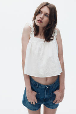 H&M - Women White Cotton Seersucker Top