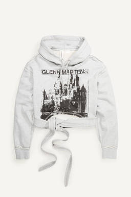 H&M - Women Grey Tie-Detail Printed Hoodie
