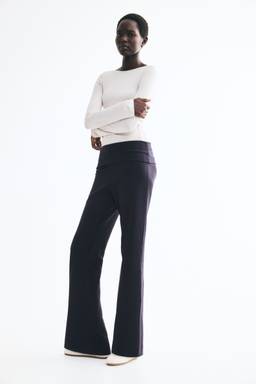 H&M - Women Black Fold over-Waist Cotton Trousers