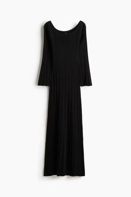H&M - Women Black Ribbed Off-The-Shoulder Dress