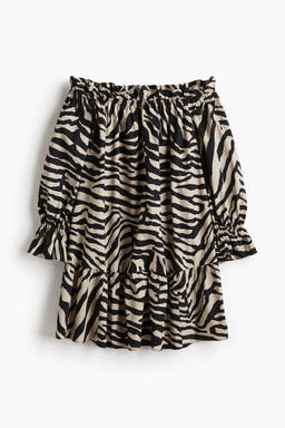 H&M - Off-The-Shoulder Poplin Dress Black
