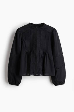 H&M - Pintucked Cotton Blouse Black