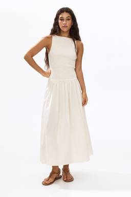 H&M - Women White Smocked Seersucker Dress