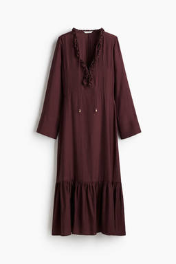 H&M - Women Red Ruffle-Trim Maxi Dress