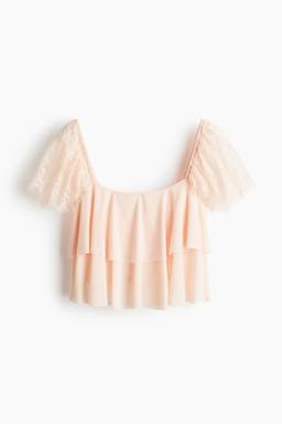 H&M - Women Orange Lace-Sleeved Top