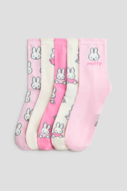 H&M - Girls Pink 5-Pack Motif-Detail Socks