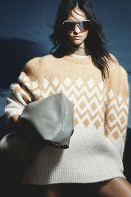H&M - Women Beige Jacquard-Knit Jumper