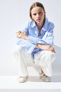 H&M - Women Blue Cotton Poplin Shirt
