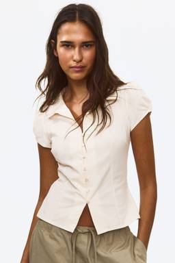 H&M - Women Beige Collared Button-Front Top