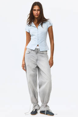 H&M - Women Blue Collared Button-Front Top