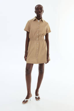 H&M - Women Beige Short-Sleeved Shirt Dress