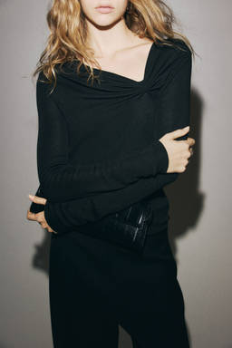 H&M - Women Black Draped Viscose-Blend Top