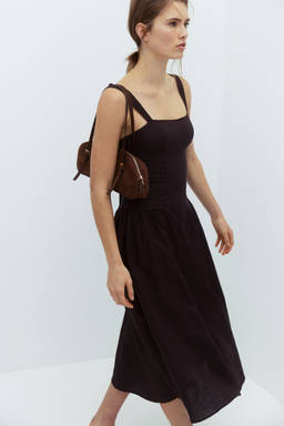 H&M - Women Brown Linen-blend strappy dress